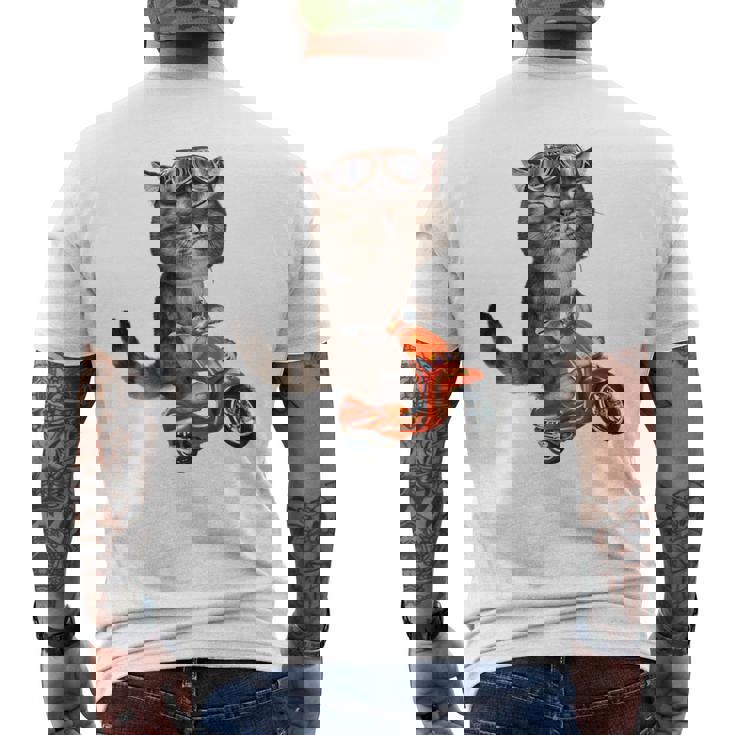 猫 ねこ バイク メンズTシャツ バックプリント