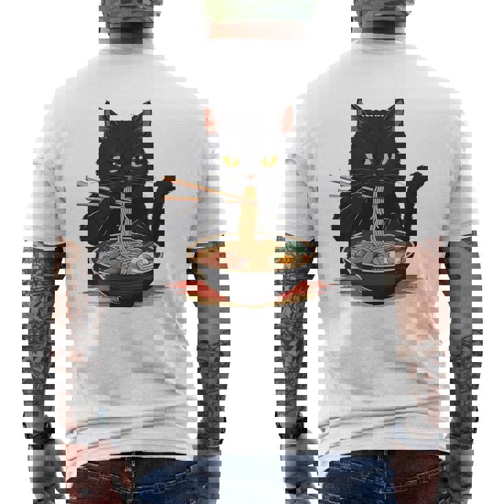 猫 ラーメン グラフィック 日本語 カワイイ アニメ 面白い ラーメン 猫 長袖tシャツ メンズTシャツ バックプリント