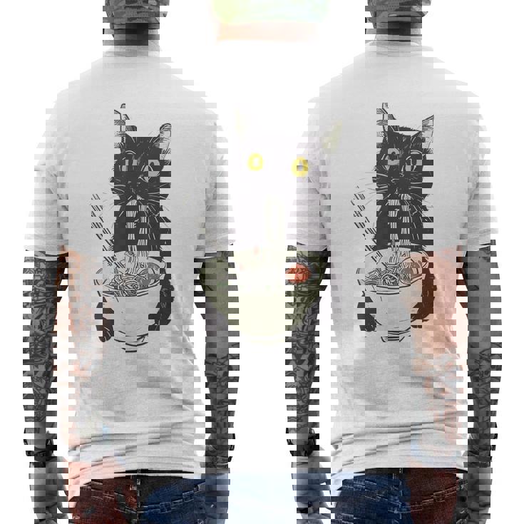 猫 ラーメン 麺 和 ラーメン かわいい 猫 メンズTシャツ バックプリント