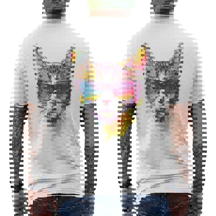 猫 動物 抽象 モチーフ サングラス イラスト アート ネコ メンズTシャツ バックプリント