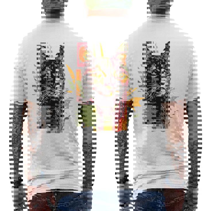 猫 抽象的 かわいい アート ポートレート 動物 恋人 グラフィック 猫 メンズTシャツ バックプリント