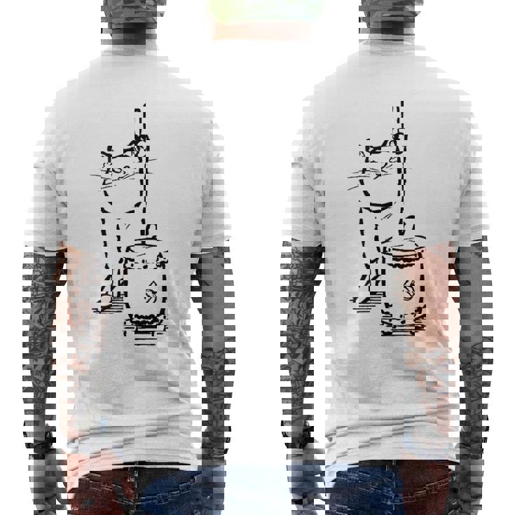 猫ねこネコ和太鼓お祭り メンズTシャツ バックプリント