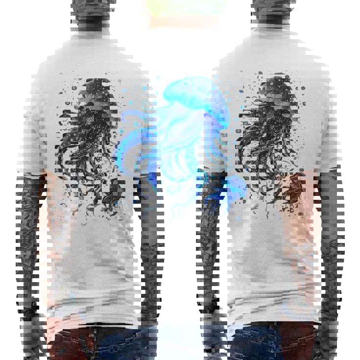 生物発光と水中世界クラゲ メンズTシャツ バックプリント