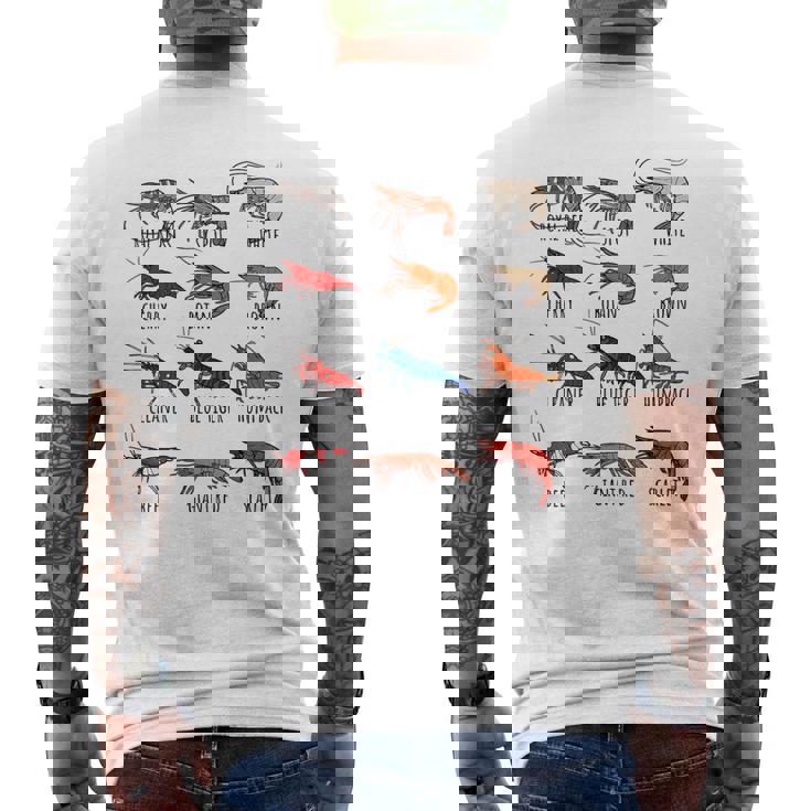 異なるタイプのエビの品種コレクション、かわいいエビ愛好家。 メンズTシャツ バックプリント