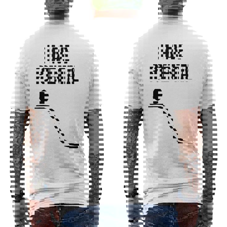 私には潜在的なエネルギーがある面白い物理学 メンズTシャツ バックプリント