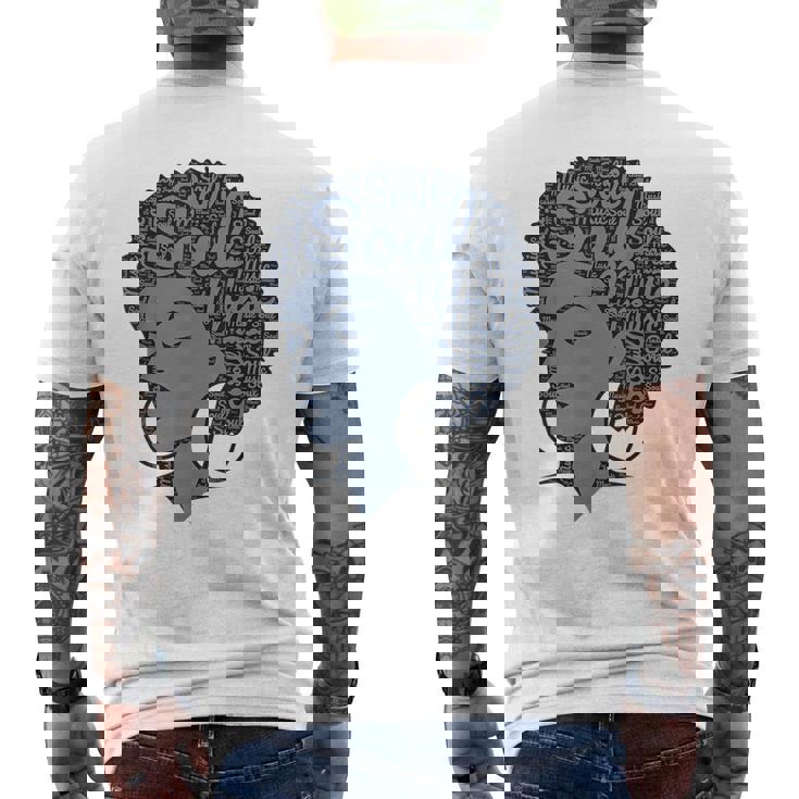 私は70年代80年代のファンクソウルミュージックが大好きです メンズTシャツ バックプリント