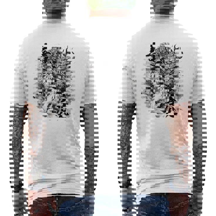 竜虎 墨絵 バックプリント メンズTシャツ バックプリント