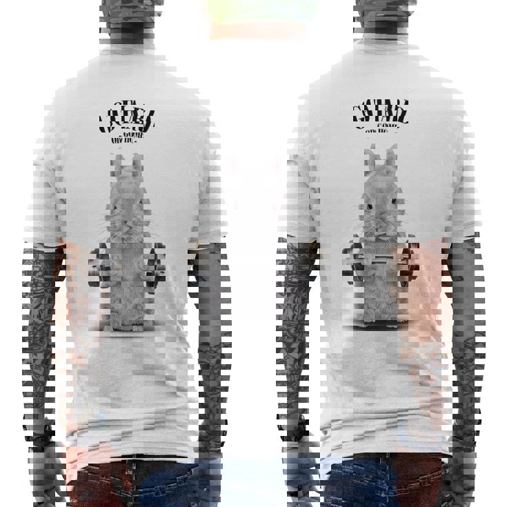 筋トレ ジム やる気がないなら家に帰れ ネザーランドドワーフ ウサギ ホワイト メンズTシャツ バックプリント