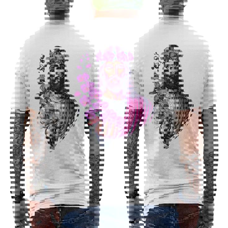紫の蘭を持つイエス メンズTシャツ バックプリント