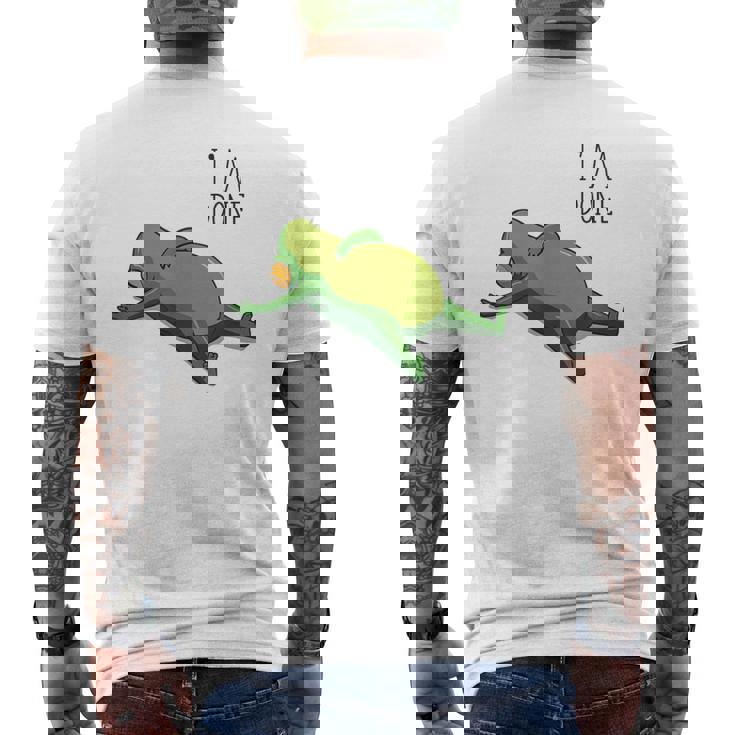 終わった、リラックスしているカエル、カエル好きの面白いカエル、カエル メンズTシャツ バックプリント