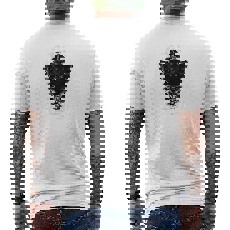 羽の天使の翼 カウボーイスカル 背中 メンズTシャツ バックプリント