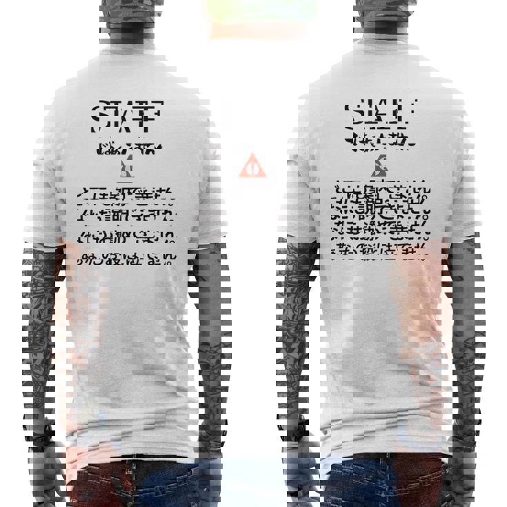 職場で使えるstaffではありませんユーモアグラフィック メンズTシャツ バックプリント