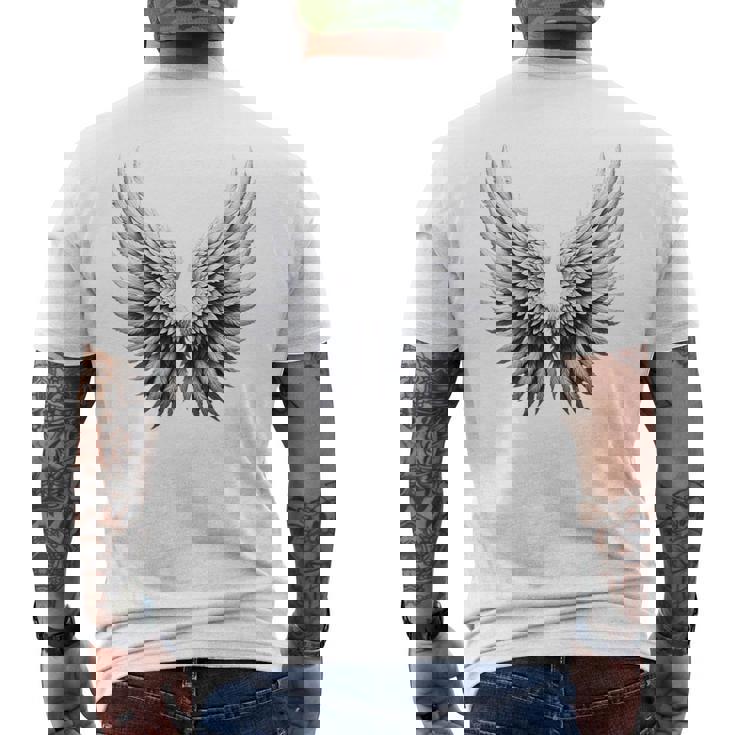 背中には白い天使の羽 メンズTシャツ バックプリント