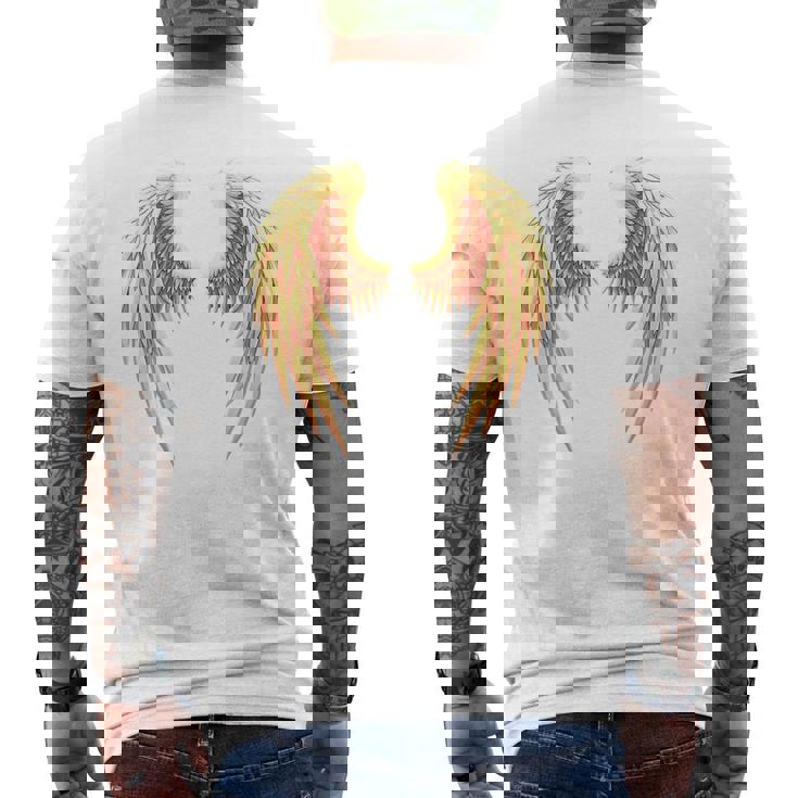 背中には金色の天使の羽 メンズTシャツ バックプリント