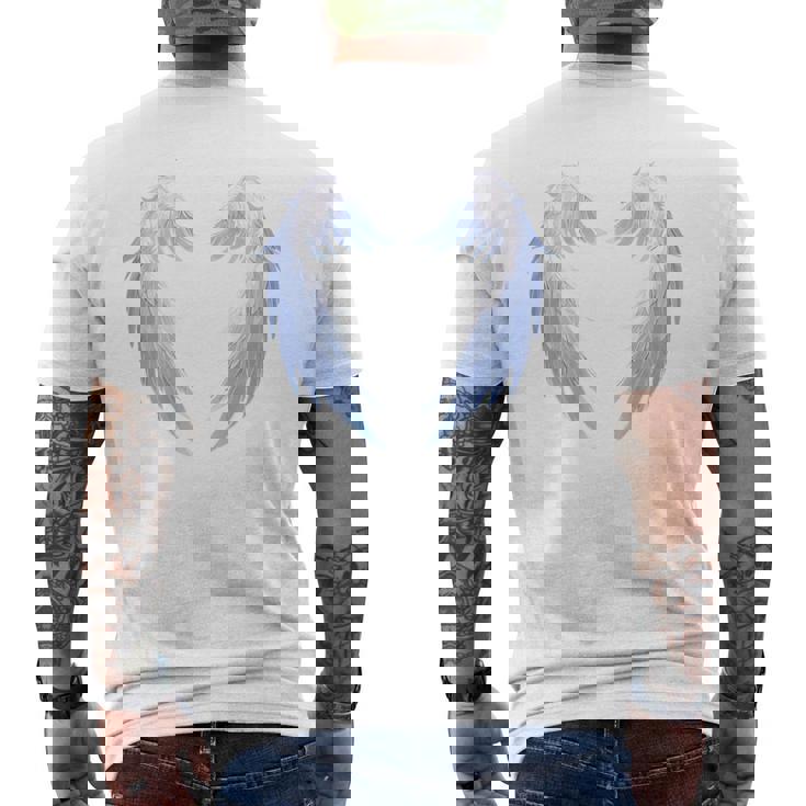 背面に美しい白い天使の羽のデザイン メンズTシャツ バックプリント