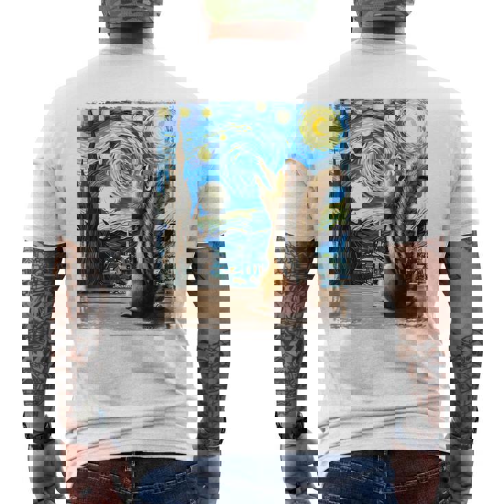 芸術的なシマリスシャツ ゴッホスタイル 星月夜 シマリス メンズTシャツ バックプリント