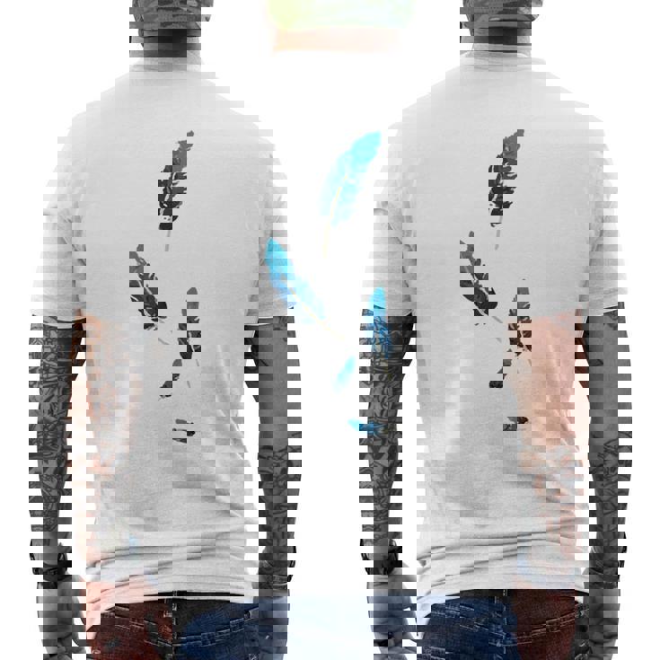 落ちる青い鳥の羽 メンズTシャツ バックプリント