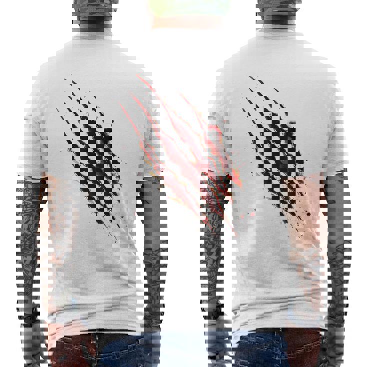 血まみれのシャツ ハロウィン ゾンビ 爪 マーク 血のはね メンズTシャツ バックプリント