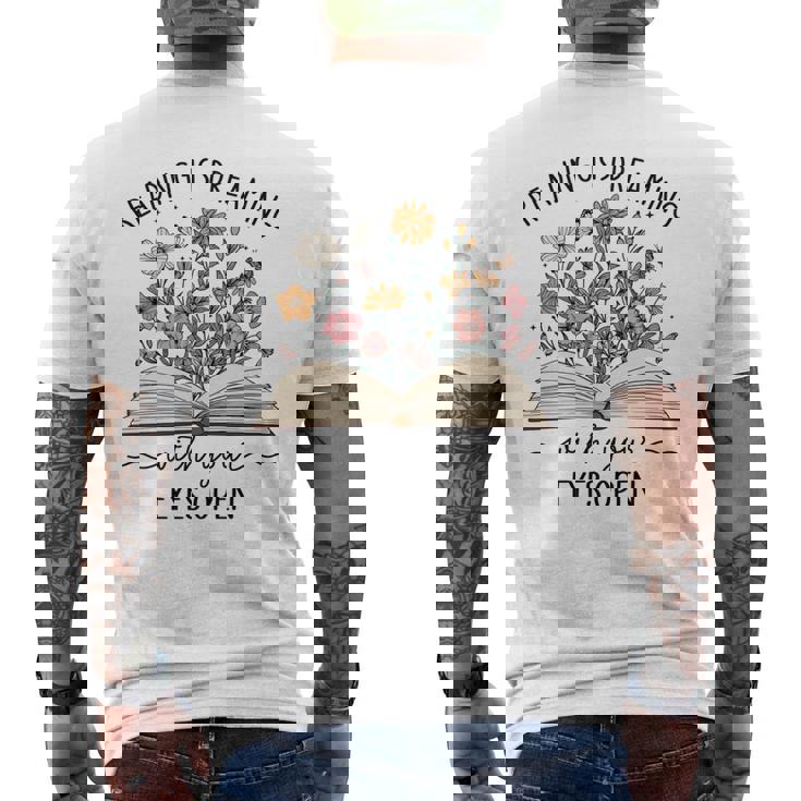 読書は目で見る夢を見る本好き読者 長袖tシャツ メンズTシャツ バックプリント