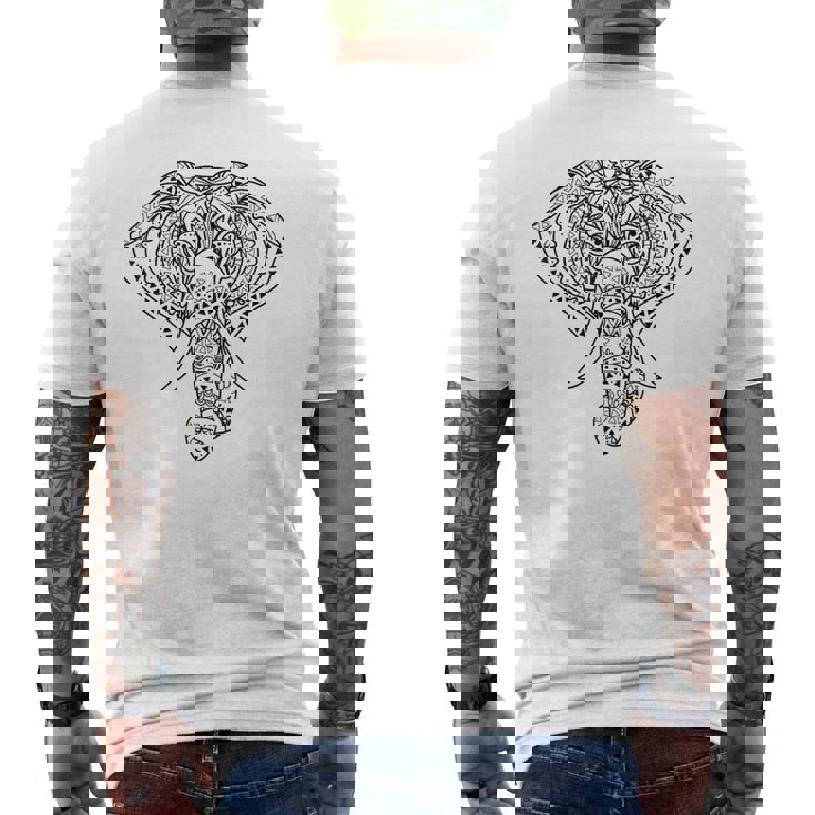 象のマンダラ、ヨガナマステエスニックシャーマン。 メンズTシャツ バックプリント