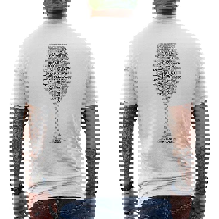 赤ワイングラス ワード アート オブ ワイン タイプ ブラック テキスト メンズTシャツ バックプリント
