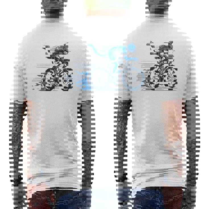 趣味のサイクリストのためのおしゃれな面白いロードバイク猫。 メンズTシャツ バックプリント