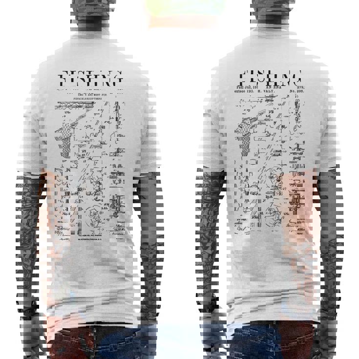 釣り ロッド タックル リール ルアー フィッシャーマン ヴィンテージ 特許 プリント メンズTシャツ バックプリント