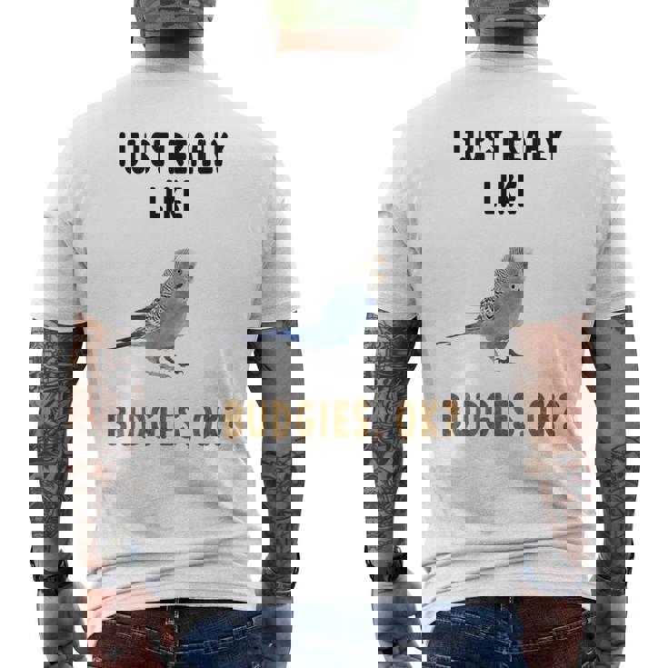 青いセキセイインコ、面白いことわざ、楽しい、セキセイインコ メンズTシャツ バックプリント