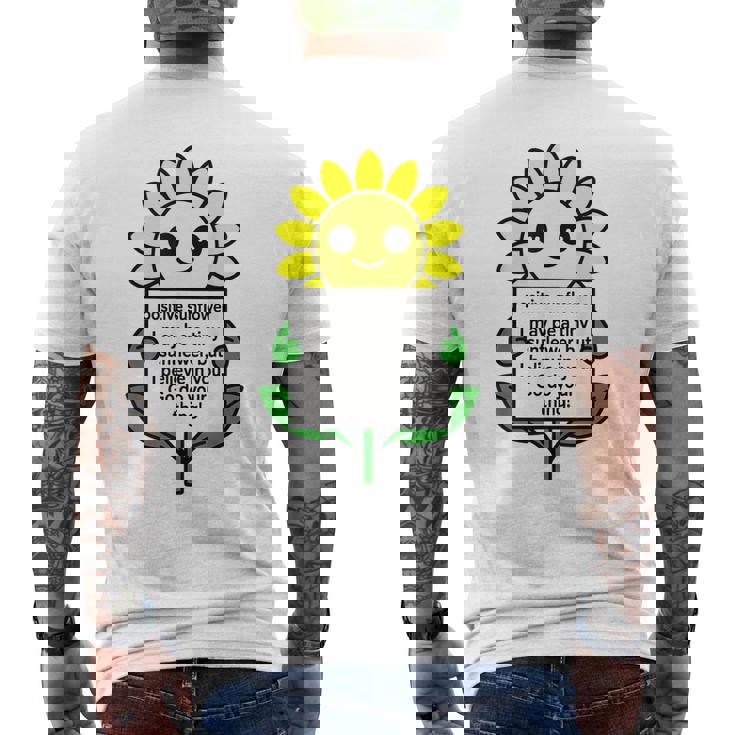 面白いひまわりおもちゃ ポジティブカード ポジティブヒマワリ メンズTシャツ バックプリント