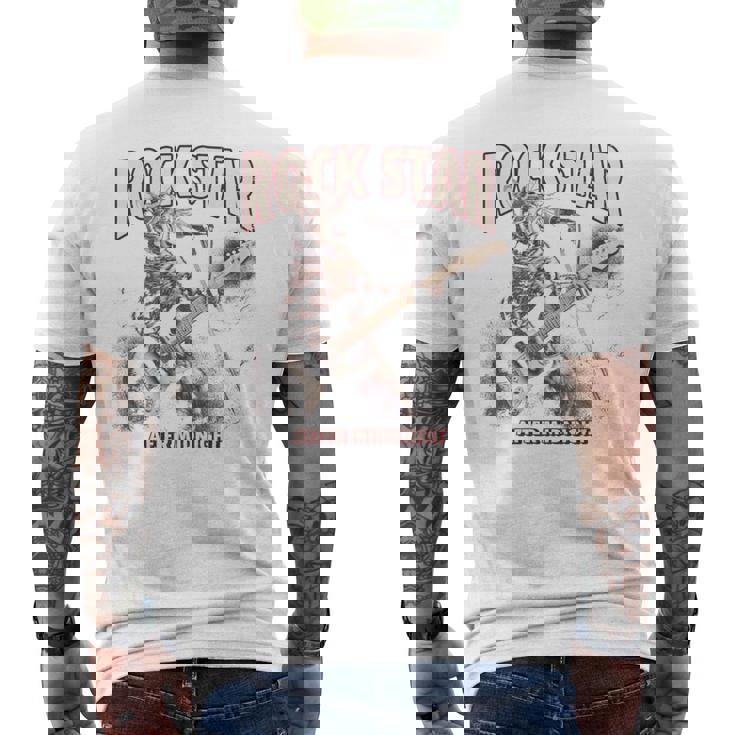 面白いギター猫 エレキギターでロックを弾く猫 長袖tシャツ メンズTシャツ バックプリント