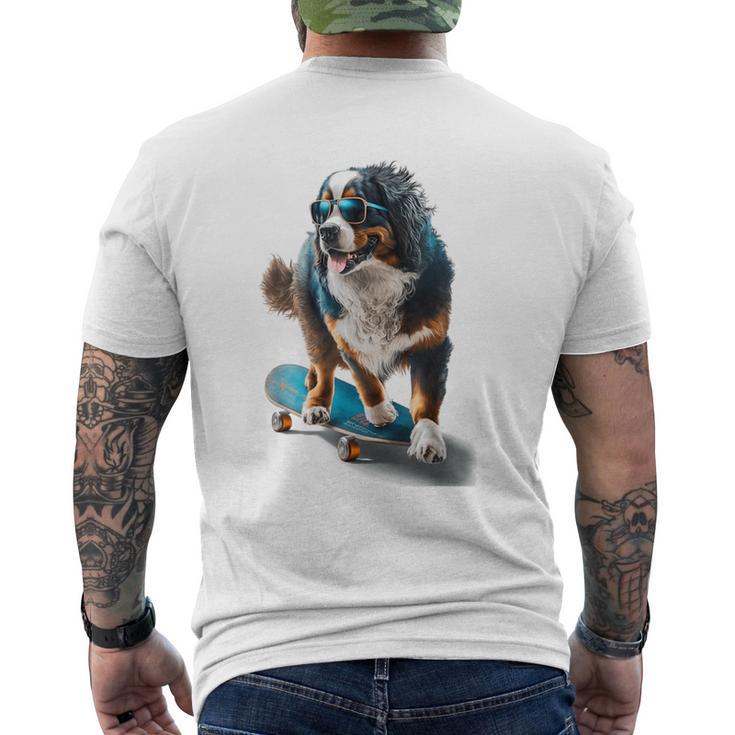 面白いスケートボード バーニーズマウンテンドッグ スケーター スケートグラフィック メンズTシャツ バックプリント