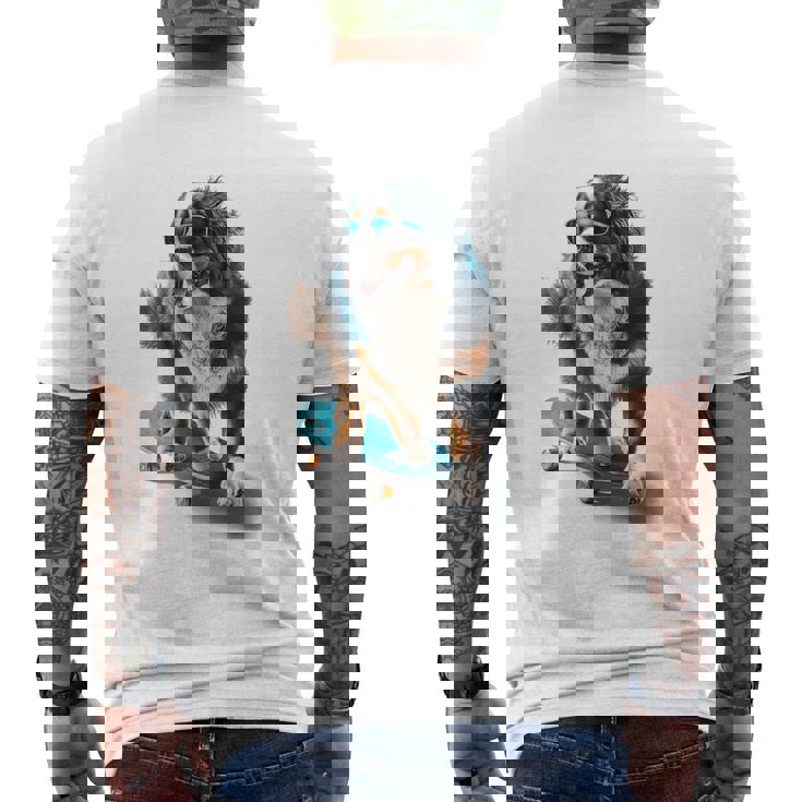 面白いスケートボード バーニーズマウンテンドッグ スケーター スケートグラフィック メンズTシャツ バックプリント