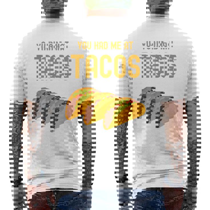 面白いタコス You Had Me At Tacos かわいい 愛らしいタコス フード メンズTシャツ バックプリント