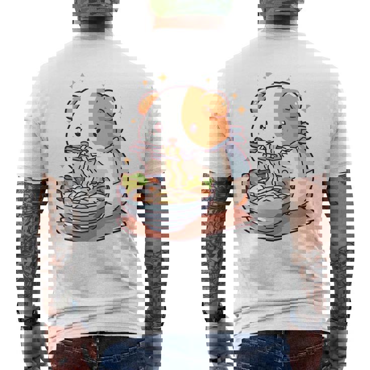 面白いモルモット 箸でラーメンを食べる アニメ 長袖tシャツ メンズTシャツ バックプリント