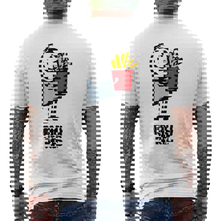 面白い漫画のキャラクターグラフィックが付いたクールでおいしいフライドポテト。 メンズTシャツ バックプリント