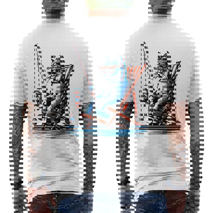 面白い釣り猫ロッドとリール Lets Go 釣り 猫釣り 長袖tシャツ メンズTシャツ バックプリント