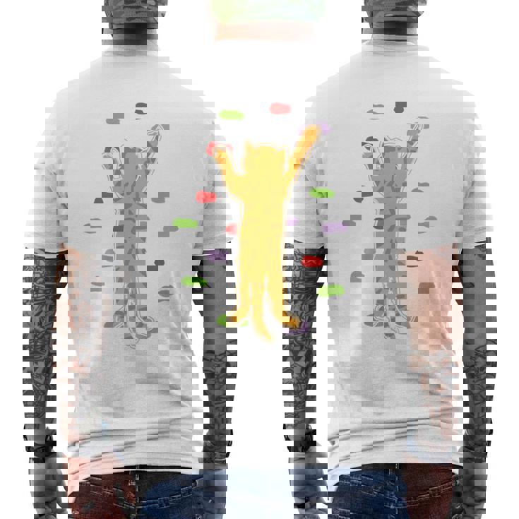 面白くてかわいいボルダーロッククライミングキャット背中にプリント メンズTシャツ バックプリント