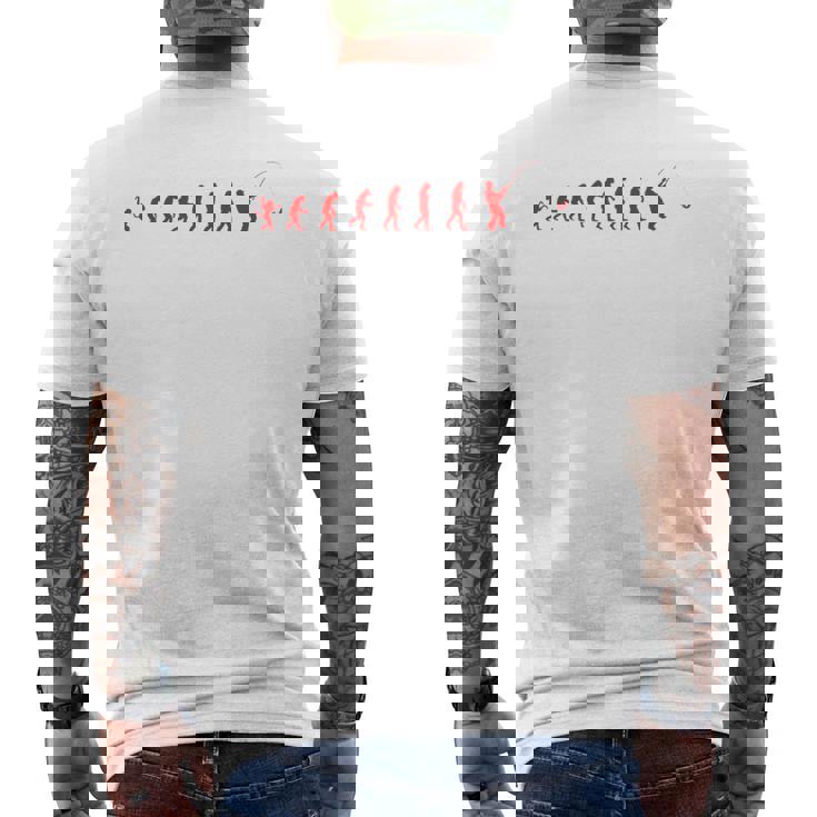 類人猿から漁師への釣りの進化 メンズTシャツ バックプリント