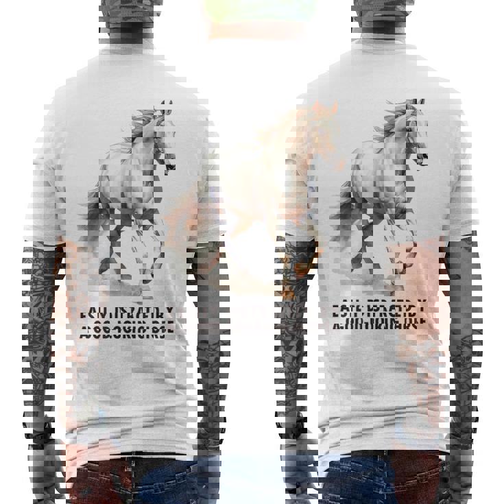 馬の水彩画、乗馬、優雅な高速ランニング馬 メンズTシャツ バックプリント