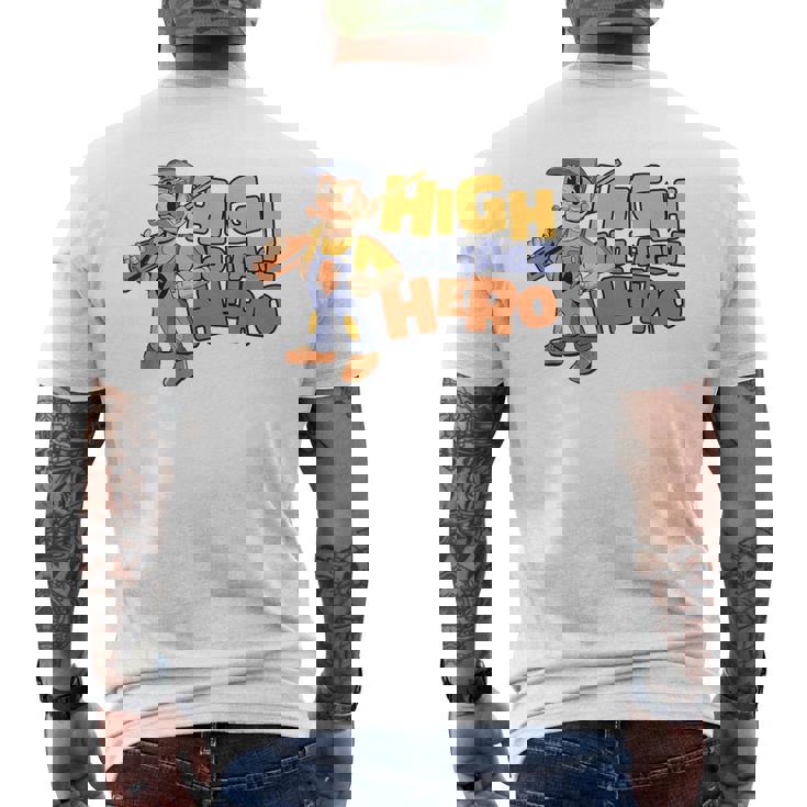 高圧ヒーロー 電子技術者 電気技師 メンズTシャツ バックプリント