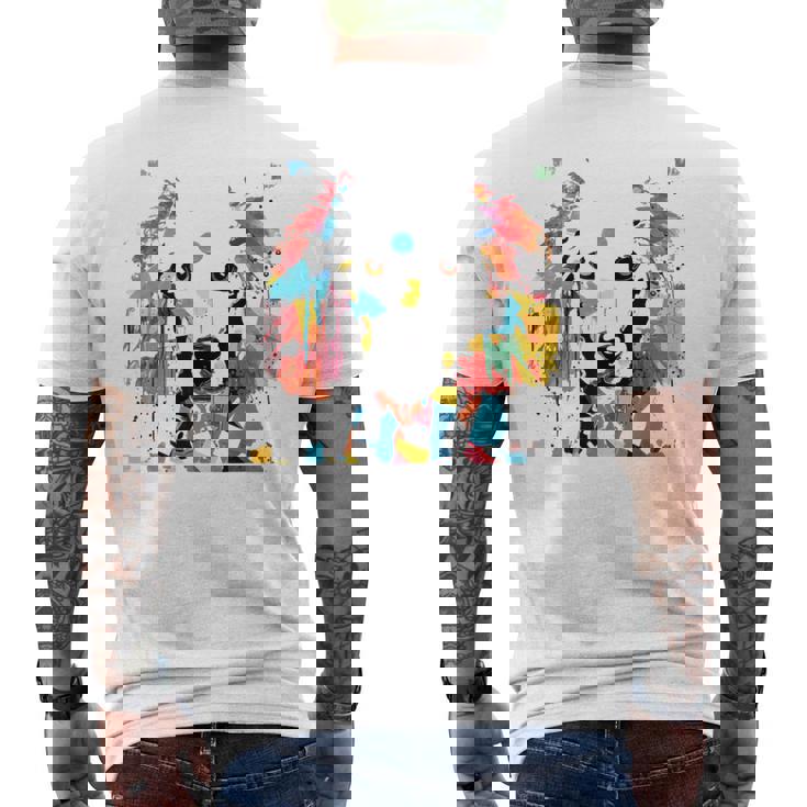 鮮やかな犬のアート スプラッシュカラー 抽象画 メンズTシャツ バックプリント