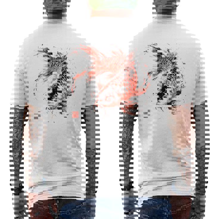 鯉 赤黒 アクアリウム ニシキゴイ 観賞魚 イラスト バックプリント メンズTシャツ バックプリント