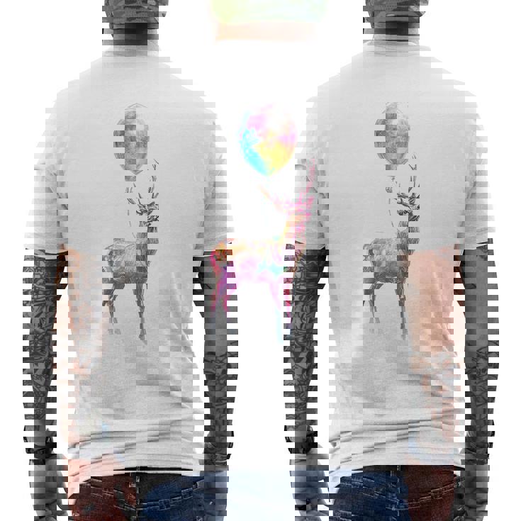 鹿 カラフル モチーフ 抽象 動物 プリント アート 鹿 メンズTシャツ バックプリント