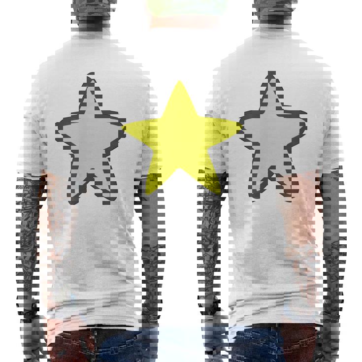 黄色い星と黒のアウトライン メンズTシャツ バックプリント