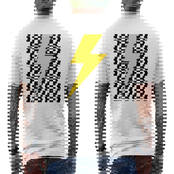 黄色の稲妻チェッカー審美的レーシング 長袖tシャツ メンズTシャツ バックプリント