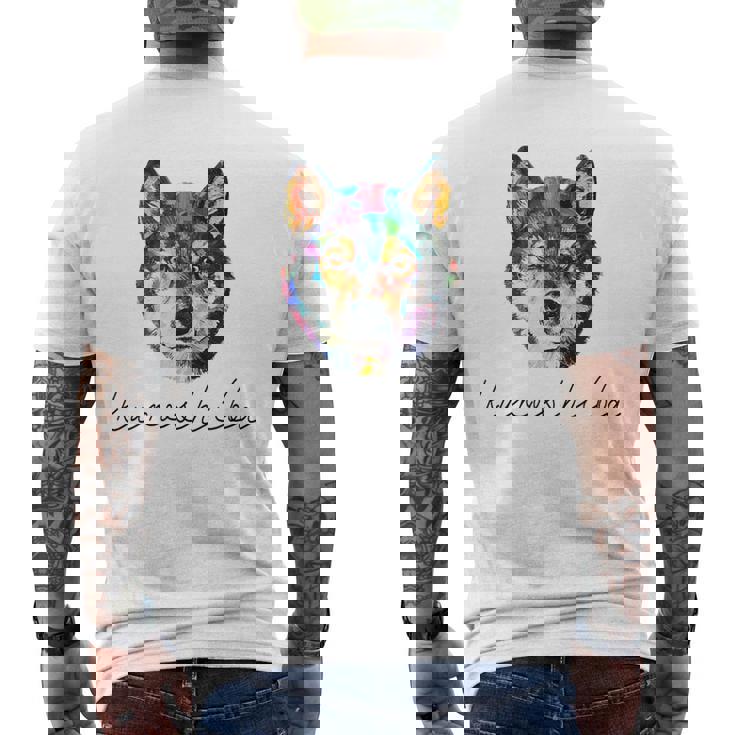 黒柴のグラフィックデザイン メンズTシャツ バックプリント