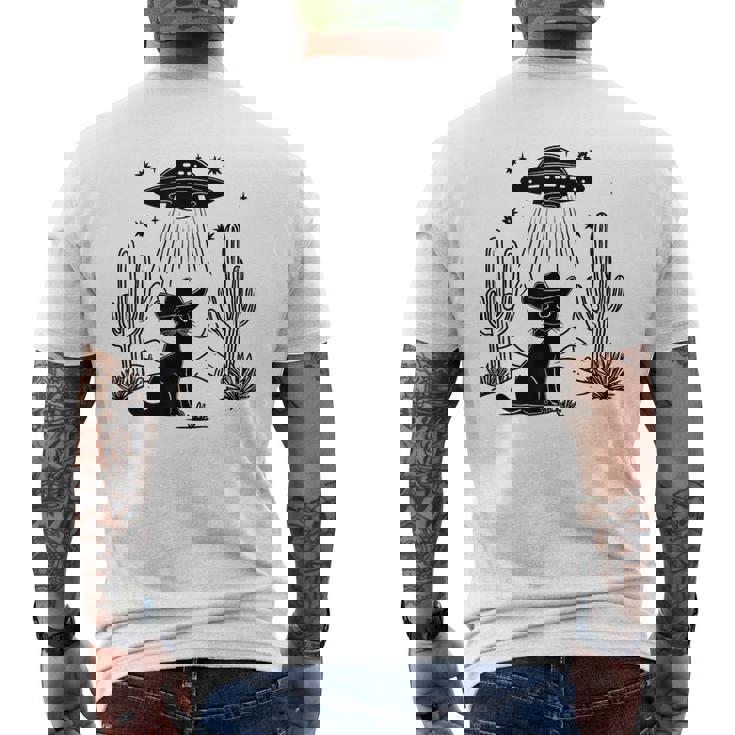 黒猫 カウボーイハット ウェスタン Ufo エイリアン 面白い かわいい メンズTシャツ バックプリント