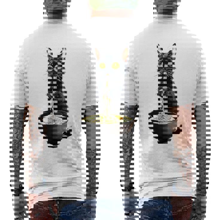 黒猫 ラーメン 麺 和食 メンズTシャツ バックプリント