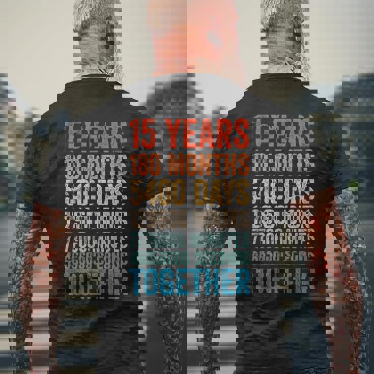 15年目の記念日 彼 彼女 カップル 15回目の結婚 メンズTシャツ バックプリント 高齢者への贈り物