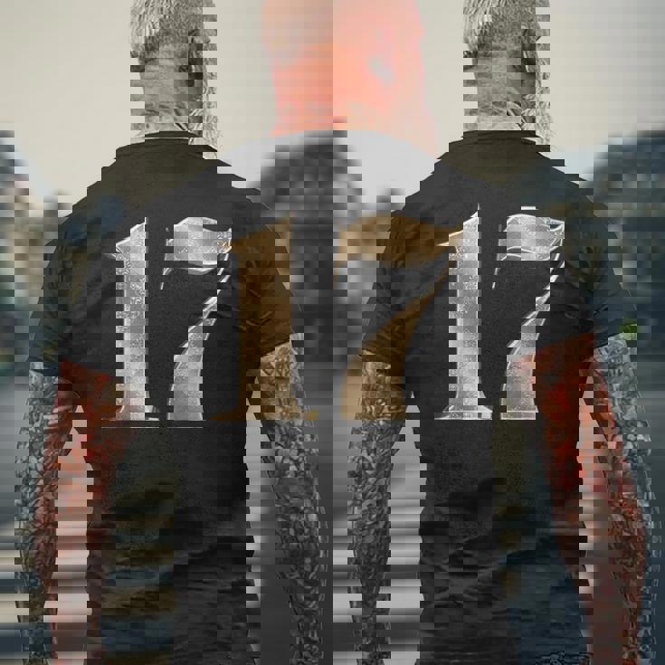 17 セブンティーン 誕生日 お気に入り 数字 フルール・ド・リス デザイン メンズTシャツ バックプリント 高齢者への贈り物